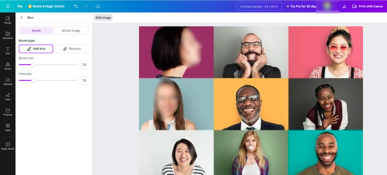 blur face by blur effect in canva