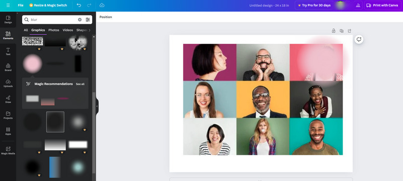 blur face by blur element in canva