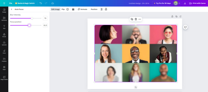 blur face by auto focus in canva