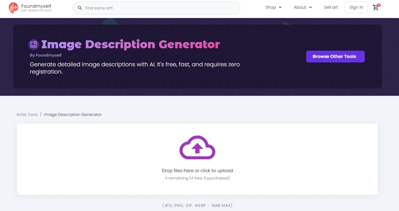 foundmyself image description generator no limits