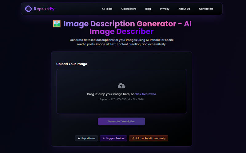 repixify image description generator free no sign up